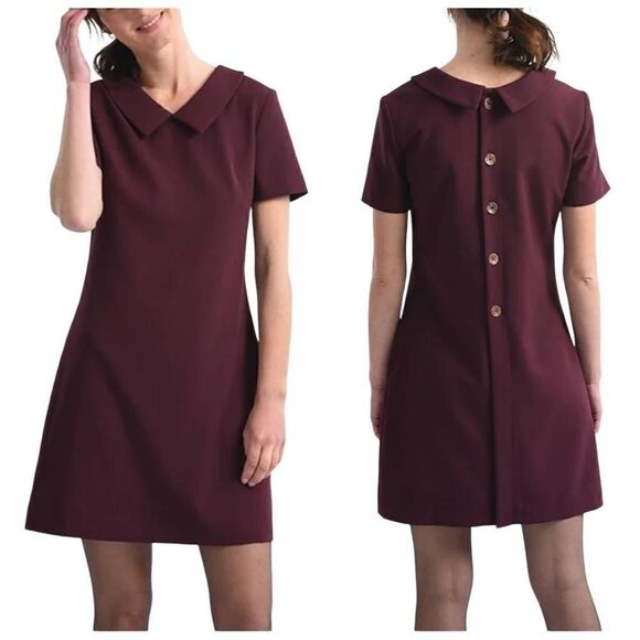 Molly Bracken Peter Pan Collar Plum Mini Dress Size Medium - Picture 1 of 12